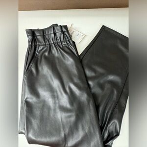 NWT Zara Baggy Faux Leather Pants Ruched Waist